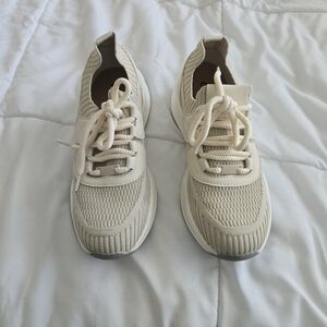 Outerwoods Cream Knit Lace-Up Sneakers Size 8 Womens